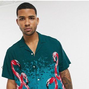 Regular Fit Shirt in Placement Flamingo Print